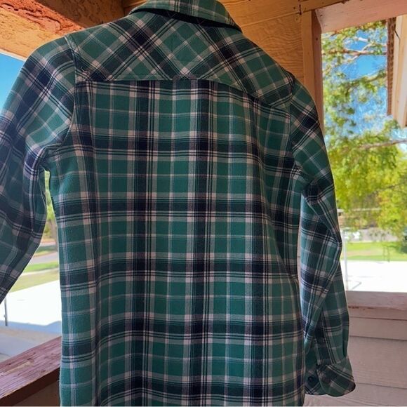 Orvis Fleece Lined Plaid Flannel Shirt Jacket Sea Glass Snaps Pockets sz S - Picture 8 of 8